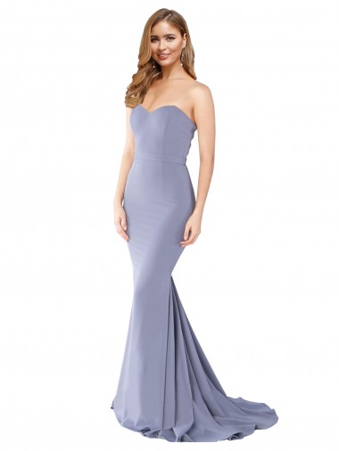Comprar Azul humo Sirena Cuello de Corazón Sin tirantes Crepé Elástico Largo Formales Vestidos de dama de honor / Vestidos de fiesta