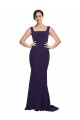 Comprar Azul marina oscuro Cubierta Cuadrado Barrer tren Crepé Elástico Largo Vestidos de dama de honor / Vestidos de fiesta