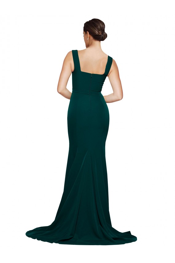 Comprar Verde Midnight Cubierta Cuadrado Barrer tren Crepé Elástico Largo Vestidos de dama de honor / Vestidos de fiesta
