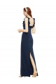 Comprar Azul marina oscuro Cubierta Cucharón Crepé Elástico Largo Formales Vestidos de dama de honor / Vestidos de fiesta