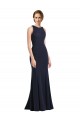 Comprar Azul marina oscuro Cubierta Cucharón Cuello Alto Crepé Elástico Largo Vestidos de dama de honor / Vestidos de fiesta