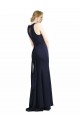 Comprar Azul marina oscuro Cubierta Cucharón Cuello Alto Crepé Elástico Largo Vestidos de dama de honor / Vestidos de fiesta
