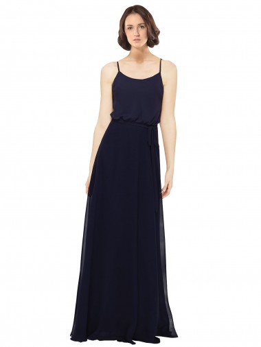 Comprar Azul marina oscuro Cubierta Cucharón Gasa Largo Vestidos de dama de honor