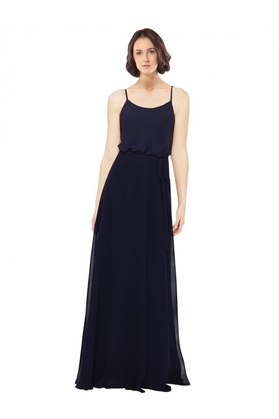 Comprar Azul marina oscuro Cubierta Cucharón Gasa Largo Vestidos de dama de honor