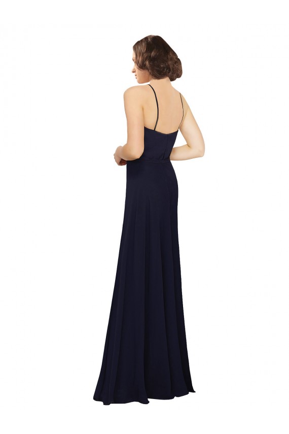 Comprar Azul marina oscuro Cubierta Cucharón Gasa Largo Vestidos de dama de honor