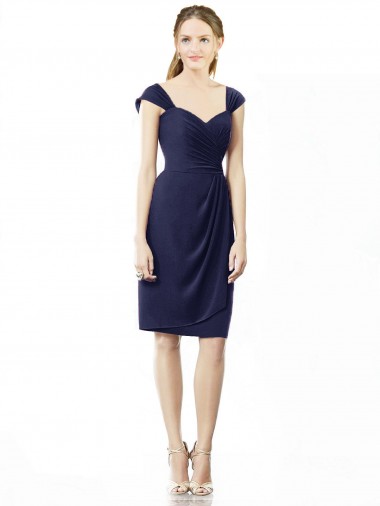 Comprar Azul marina oscuro Cubierta Cuello de Corazón Gasa Corto Vestidos de dama de honor