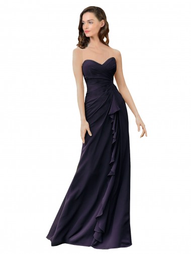 Comprar Azul marina oscuro Cubierta Cuello de Corazón Gasa Largo Vestidos de dama de honor