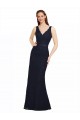 Comprar Azul marina oscuro Cubierta Cuello en V Encaje Largo Vestidos de dama de honor