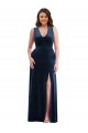 Comprar Azul marina oscuro Cubierta Cuello en V Terciopelo Elástico Largo Formales Vestidos de dama de honor / Vestidos de fiesta