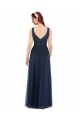 Comprar Azul marina oscuro Cubierta Cuello en V Tul Largo Vestidos de dama de honor