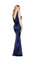 Comprar Azul marina oscuro Cubierta Halter Cuello Alto Satén elástico Largo Formales Vestidos de dama de honor / Vestidos de fiesta
