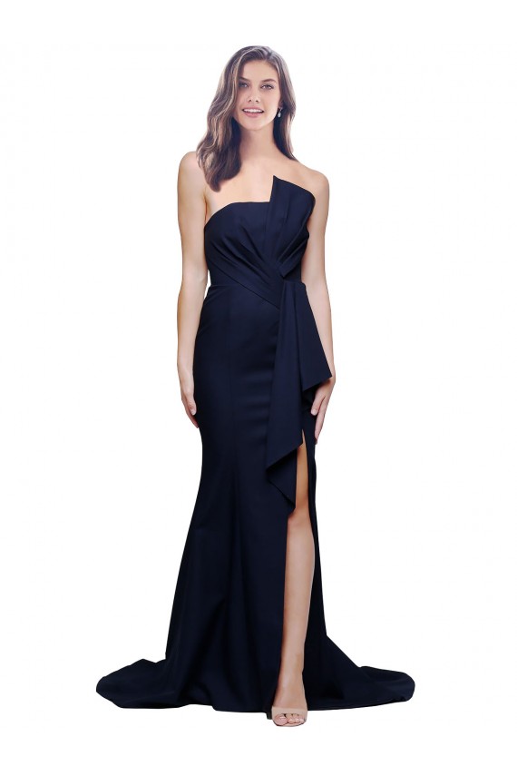 Comprar Azul marina oscuro Cubierta Sin tirantes Barrer tren Crepé Elástico Largo Vestidos de dama de honor / Vestidos de fiesta