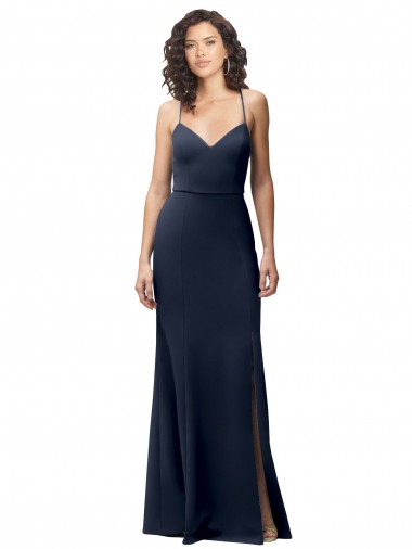 Comprar Azul marina oscuro Cubierta Tirantes espagueti Crepé Elástico Largo Formales Vestidos de dama de honor / Vestidos de fiesta
