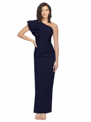 Comprar Azul marina oscuro Cubierta Un Hombre Crepé Elástico Largo Formales Vestidos de dama de honor / Vestidos de fiesta