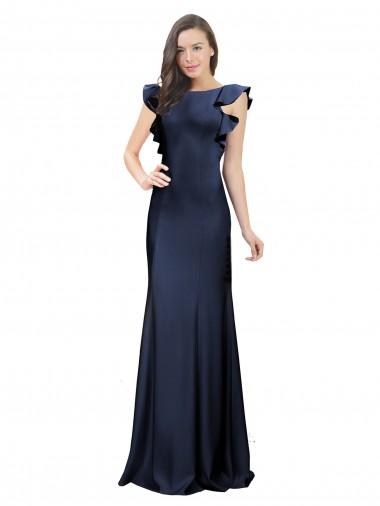 Comprar Azul marina oscuro Sirena Barco Crepé Elástico Largo Vestidos de dama de honor / Vestidos de fiesta