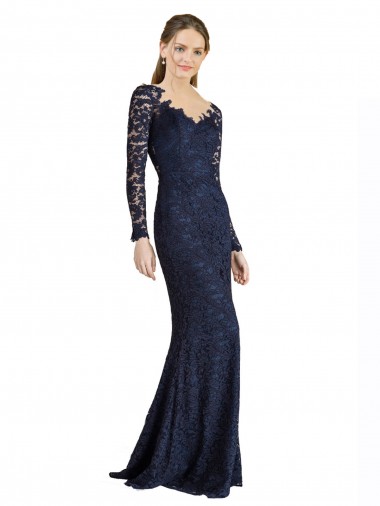 Comprar Azul marina oscuro Sirena Cuello de Corazón Encaje Largo Vestidos de dama de honor / Vestidos de fiesta