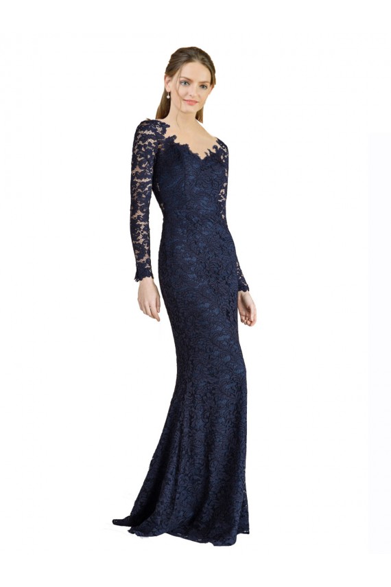 Comprar Azul marina oscuro Sirena Cuello de Corazón Encaje Largo Vestidos de dama de honor / Vestidos de fiesta