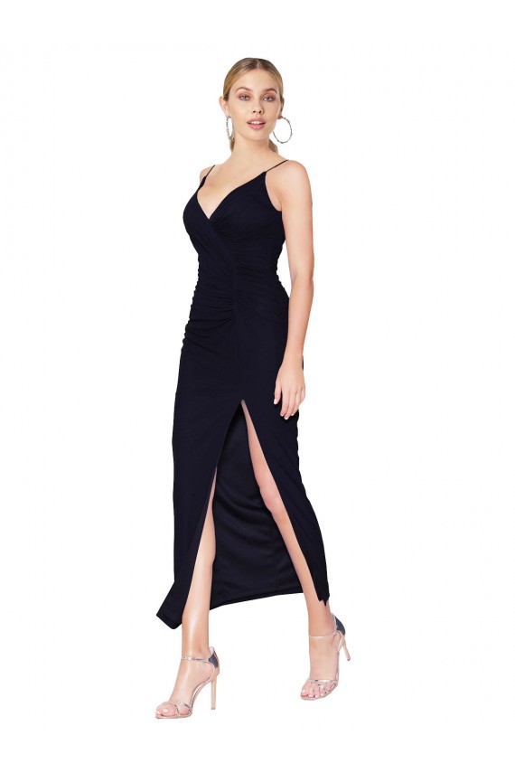 Comprar Azul marina oscuro Sirena Cuello en V Cuello Alto Gasa Corto Formales Vestidos de dama de honor / Vestidos de fiesta / Vestidos de cóctel