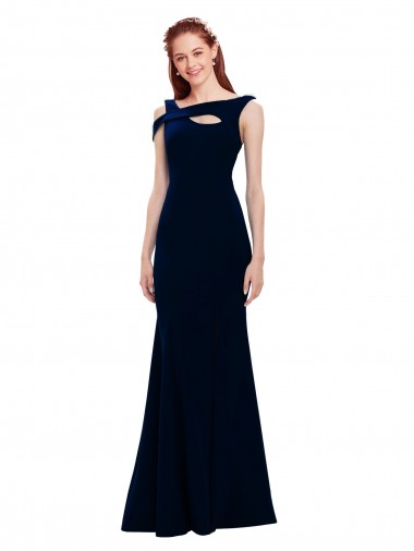 Comprar Azul marina oscuro Sirena Hombros Descubiertos Crepé Elástico Largo Formales Vestidos de dama de honor / Vestidos de fiesta