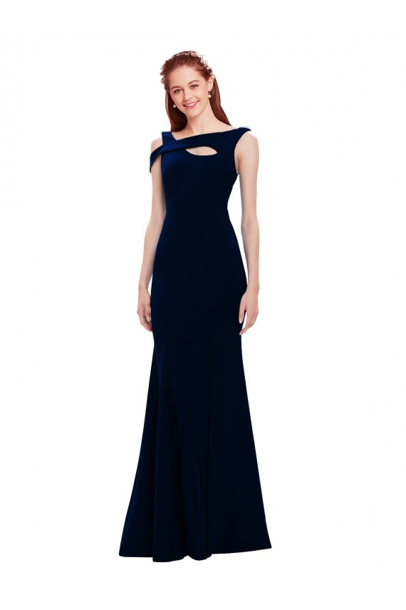 Comprar Azul marina oscuro Sirena Hombros Descubiertos Crepé Elástico Largo Formales Vestidos de dama de honor / Vestidos de fiesta