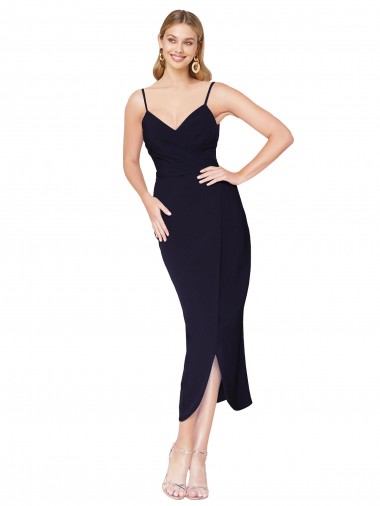 Comprar Azul marina oscuro Sirena Tirantes espagueti Crepé Elástico Corto Asimétrico Formales Vestidos de dama de honor / Vestidos de fiesta / Vestidos de cóctel