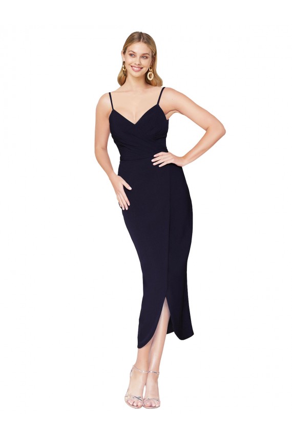 Comprar Azul marina oscuro Sirena Tirantes espagueti Crepé Elástico Corto Asimétrico Formales Vestidos de dama de honor / Vestidos de fiesta / Vestidos de cóctel