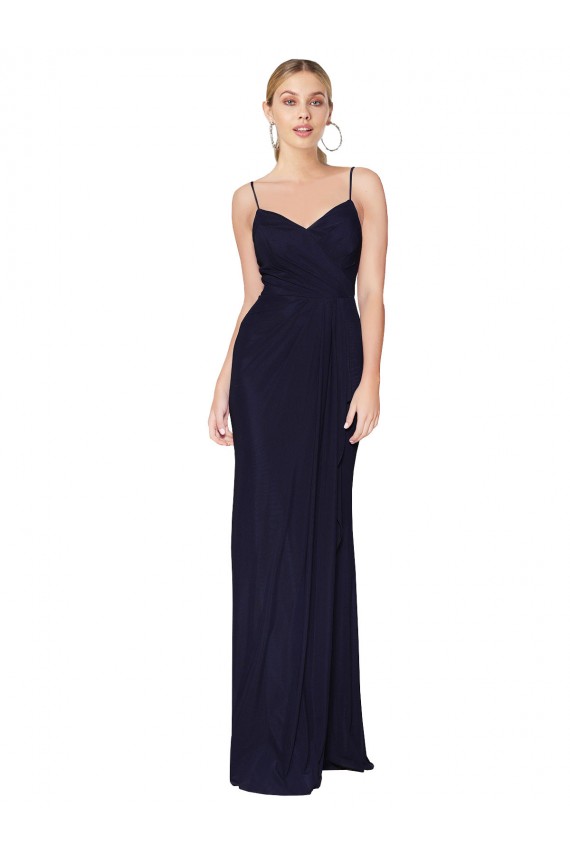 Comprar Azul marina oscuro Sirena Tirantes espagueti Gasa Largo Formales Vestidos de dama de honor / Vestidos de fiesta