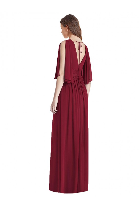 Comprar Azul marina oscuro Trompeta Cuello en V Gasa Largo Vestidos de dama de honor