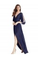 Comprar Azul marina oscuro Trompeta Cuello en V Gasa Largo Vestidos de dama de honor