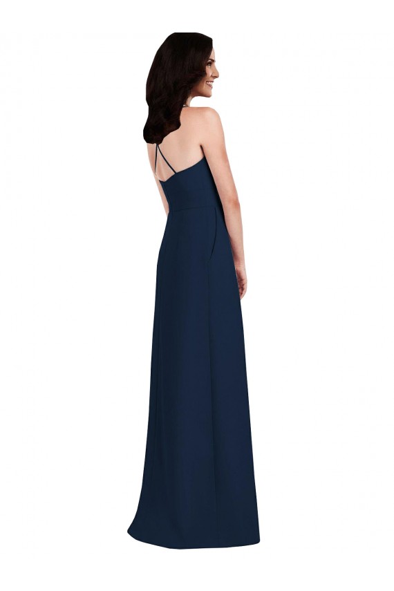 Comprar Azul marina oscuro Trompeta Halter Crepé Elástico Largo Vestidos de dama de honor