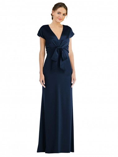 Comprar Azul marina oscuro Trompeta Hombros Descubiertos Crepé Elástico Largo Formales Vestidos de dama de honor / Vestidos de fiesta