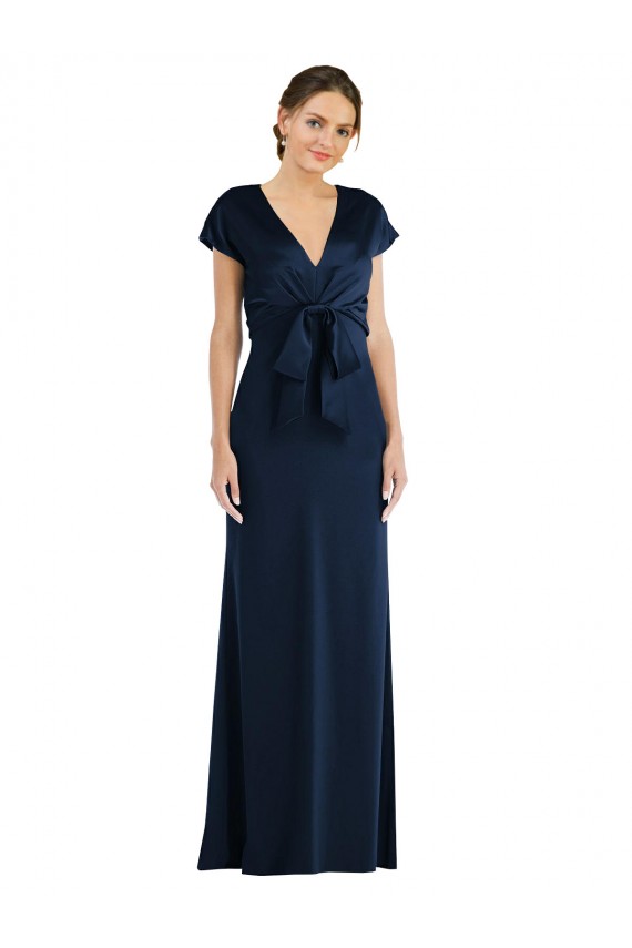 Comprar Azul marina oscuro Trompeta Hombros Descubiertos Crepé Elástico Largo Formales Vestidos de dama de honor / Vestidos de fiesta