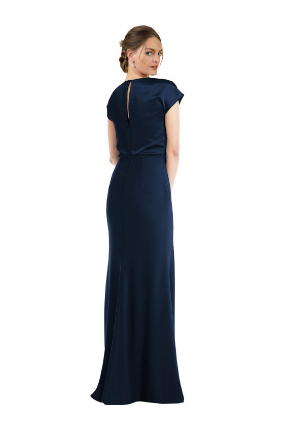 Comprar Azul marina oscuro Trompeta Hombros Descubiertos Crepé Elástico Largo Formales Vestidos de dama de honor / Vestidos de fiesta