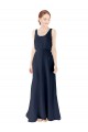 Comprar Azul marina oscuro línea A Cucharón Gasa Largo Vestidos de dama de honor