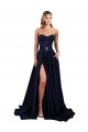 Comprar Azul marina oscuro línea A Cuello Alto Crepé Elástico Largo Formales Vestidos de dama de honor / Vestidos de fiesta