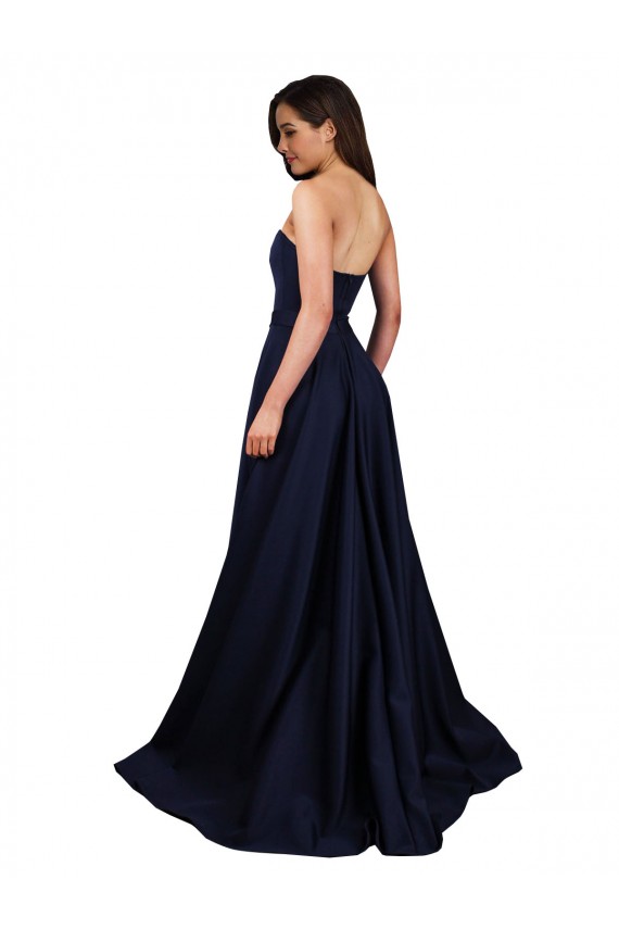 Comprar Azul marina oscuro línea A Cuello Alto Crepé Elástico Largo Formales Vestidos de dama de honor / Vestidos de fiesta