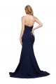 Comprar Azul marina oscuro línea A Cuello de Corazón Barrer tren Crepé Elástico Largo Formales Vestidos de dama de honor / Vestidos de fiesta