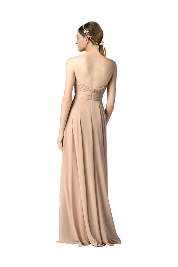Comprar Azul marina oscuro línea A Cuello de Corazón Sin tirantes Gasa Largo Vestidos de dama de honor