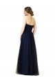 Comprar Azul marina oscuro línea A Cuello de Corazón Sin tirantes Tul Largo Vestidos de dama de honor