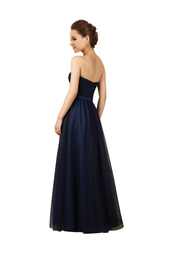 Comprar Azul marina oscuro línea A Cuello de Corazón Sin tirantes Tul Largo Vestidos de dama de honor