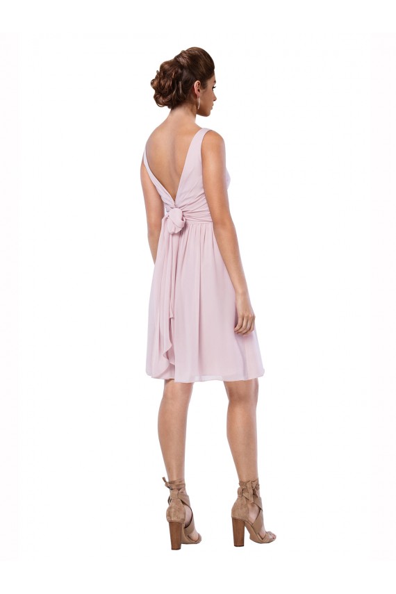 Comprar Azul marina oscuro línea A Cuello en V Gasa Corto Vestidos de dama de honor / Vestidos de cóctel
