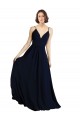 Comprar Azul marina oscuro línea A Cuello en V Gasa Largo Vestidos de dama de honor
