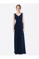 Comprar Azul marina oscuro línea A Cuello en V Gasa Largo Vestidos de dama de honor