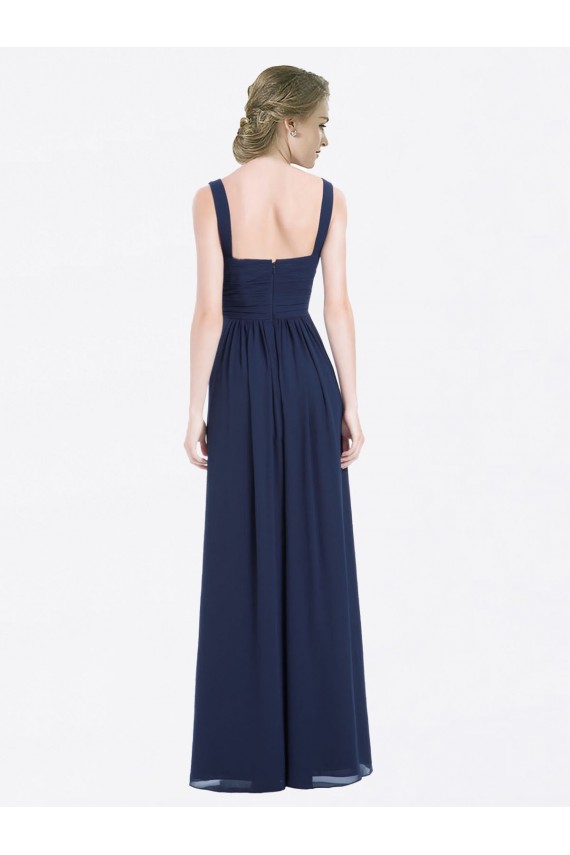 Comprar Azul marina oscuro línea A Cuello en V Gasa Largo Vestidos de dama de honor