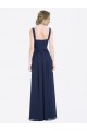 Comprar Azul marina oscuro línea A Cuello en V Gasa Largo Vestidos de dama de honor