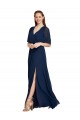Comprar Azul marina oscuro línea A Cuello en V Gasa Largo Vestidos de dama de honor