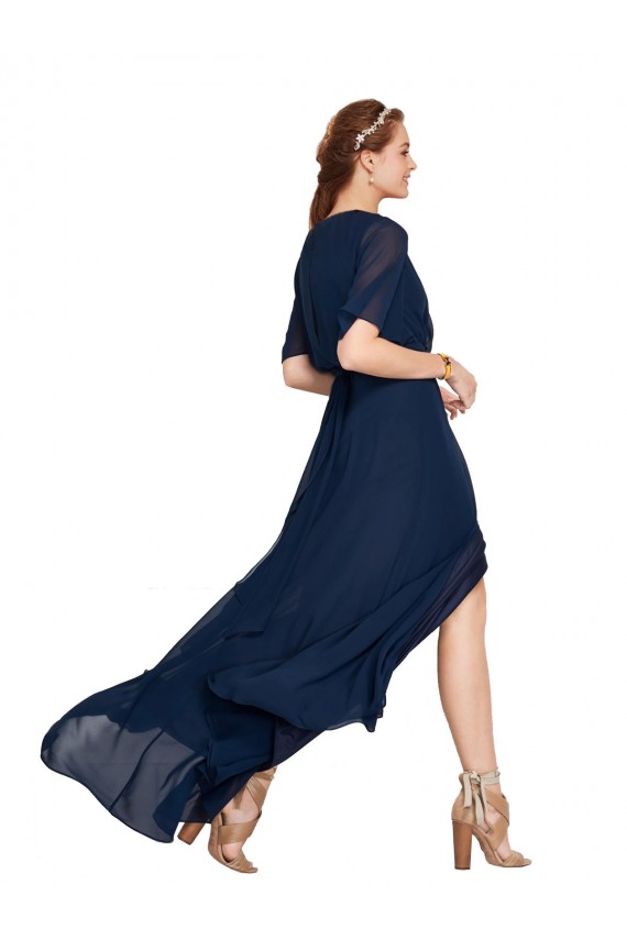 Comprar Azul marina oscuro línea A Cuello en V Gasa Largo Vestidos de dama de honor