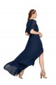 Comprar Azul marina oscuro línea A Cuello en V Gasa Largo Vestidos de dama de honor