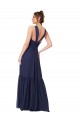Comprar Azul marina oscuro línea A Cuello en V Gasa Largo Vestidos de dama de honor
