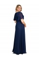 Comprar Azul marina oscuro línea A Cuello en V Gasa Largo Formales Vestidos de dama de honor / Vestidos de fiesta